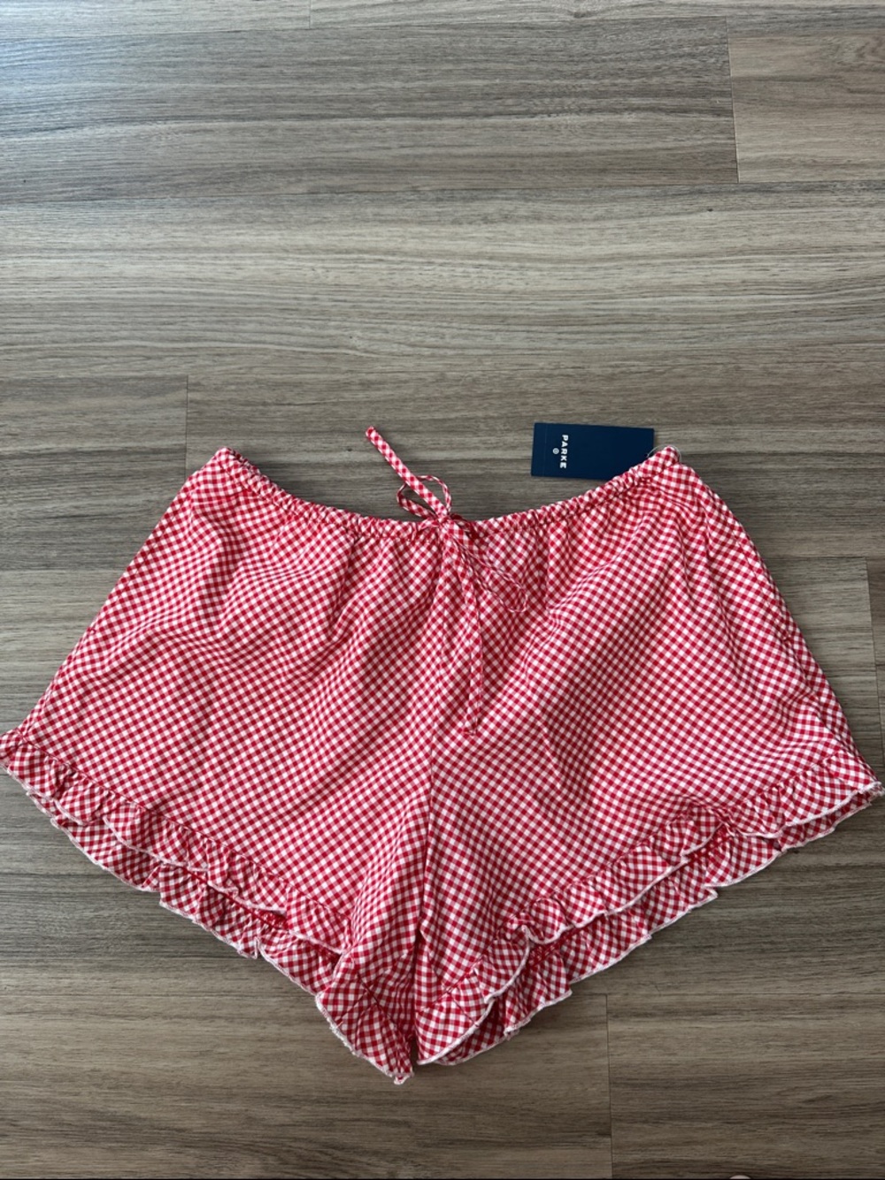 Red Gingham Ruffle High-Waist Shorts
